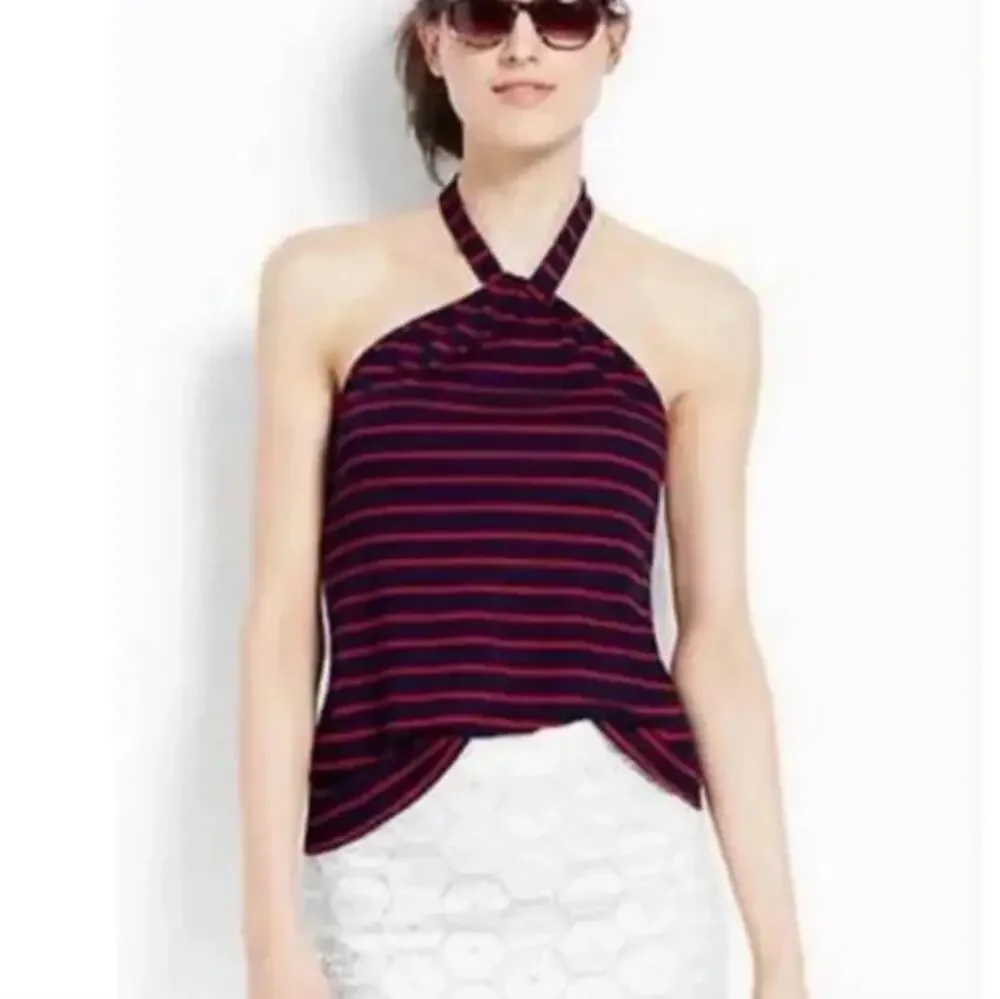 Ann Taylor Navy Blue Red Rope Striped Sleeveless Top Women's Size XS